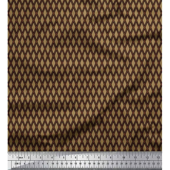 Soimoi Brown Cotton Duck Fabric Diamond Geometric Printed Craft Fabric by the Yard 42 Inch Wide