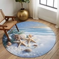 thumbnail image 3 of 5ft Round Rug, Christmas Beach Non-Skid Rubber Backing Large Area Rugs - Living Room Bedroom Home Office, Blue Shell Starfish Conch Pine Cone Snow Indoor Floor Mat Carpets Washable Rug, 3 of 9