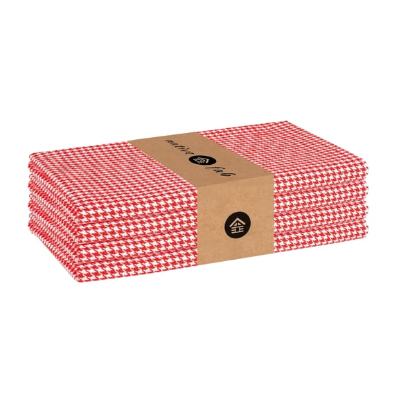 Native Fab 100% Cotton Cloth Napkins 18x18 inches, Houndstooth Dinner Napkins, Set of 4, Soft Breathable Absorbent, Machine Washable Cloth Napkins, Red