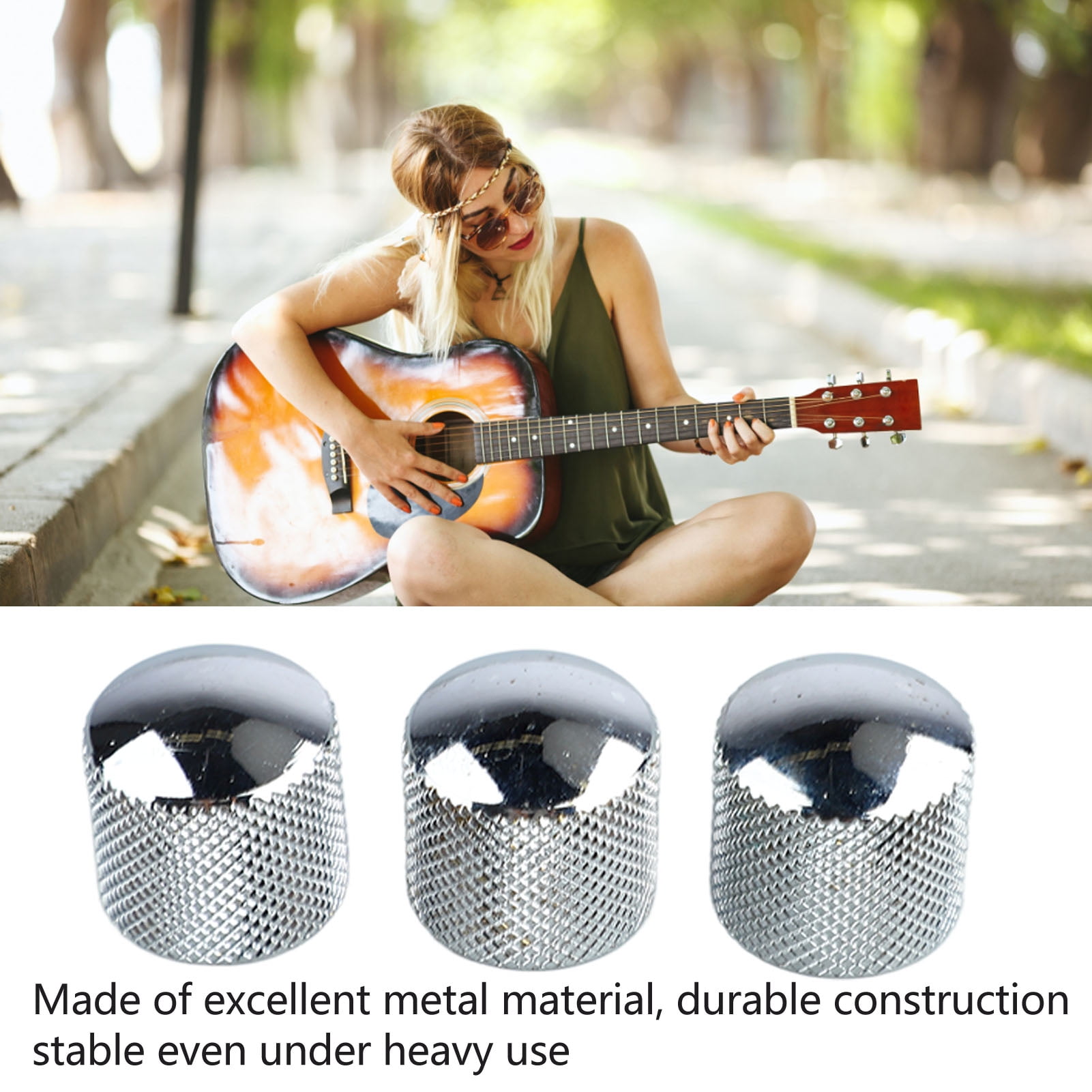 3 Boutons Volume Guitare Basse - Boutons Potentiomètre Décoratifs Argentés