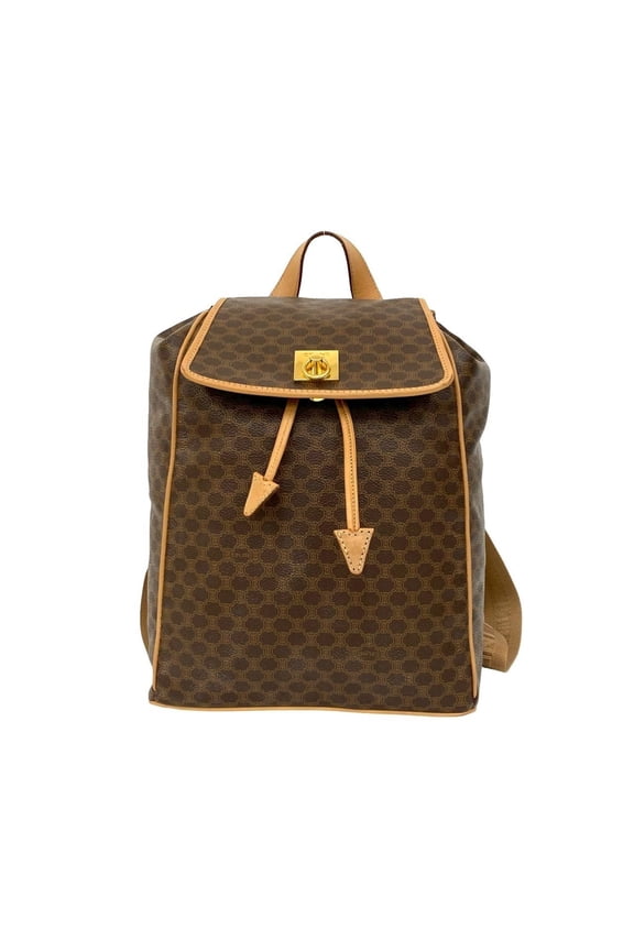 Pre-Owned CELINE Macadam Blason Ring Leather Backpack, Brown, 06525