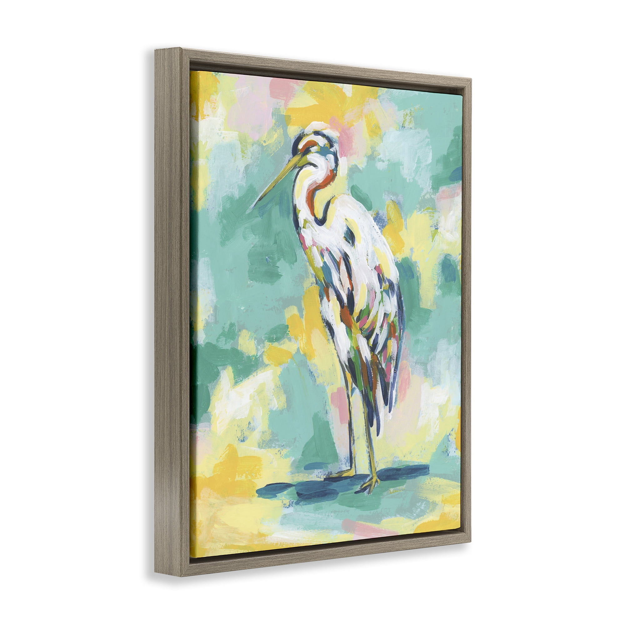 Stupell Industries Blue Modern Crane Animals Painting Brown Floater Framed Canvas Art Print Wall Art, 25 x 31