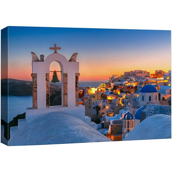 wall26 Canvas Print Wall Art Duotone Sunset Dusk Over Santorini Greece Nature Wilderness Photography Realism Rustic Scenic Landscape Earth Panorama for Living Room, Bedroom, Office - 24"x36"