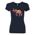 thumbnail image 2 of Wild Bobby, Colorful Walking Good Luck Elephant Animal Lover Womens Slim Fit Junior Tee, Navy, Medium, 2 of 3