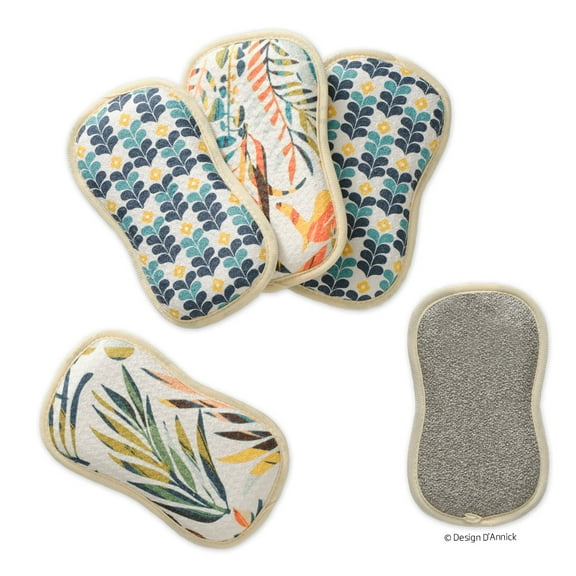 Colorful Leaves Multi-Purpose Scrub Sponges, Set of 4