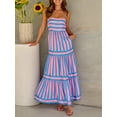 thumbnail image 4 of Yunliwuli Women's Long Tiered Dress Sleeveless Spaghetti Strap Square Neck Striped Print Dress Midi Slip Dress, 4 of 10