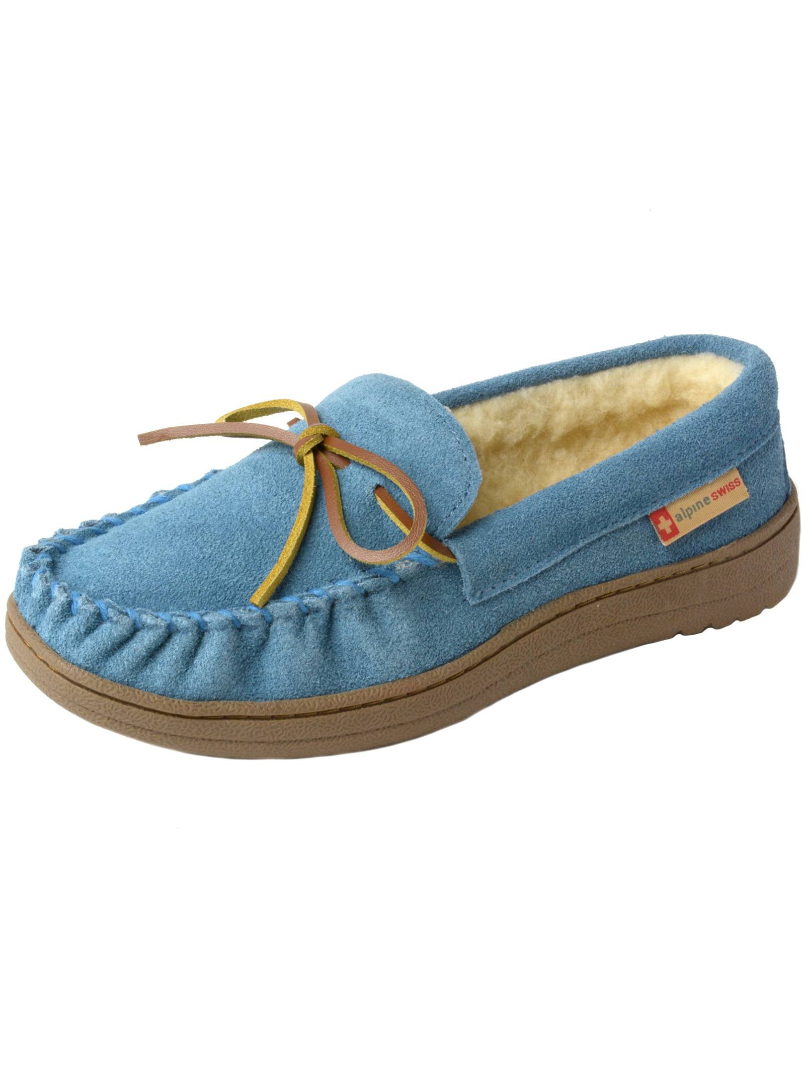 Alpine Swiss - Alpine Swiss Sabine Womens Suede Shearling Moccasin Slippers House Shoes Slip On