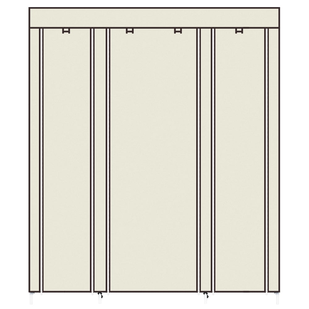 69 Inch Beige Portable Clothes Closet, Non-Woven Fabric Steel Tube PP Plastic Storage Wardrobe with 12 Shelves & Hanging Rod, Space Saving for Small Room Walk-in Closet
