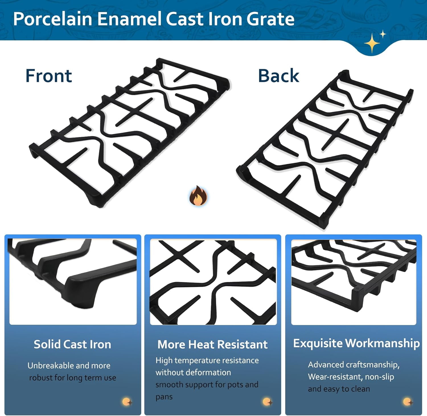 WB31X27151 WB31X24736 Stove Grate Replacement for GE Grate Cooktop Grids Gas Cooktop Grids GE Side Surface Oven Grids GE Cast Iron Stove Top Cooking Grids Parts Replacement 1 pc.