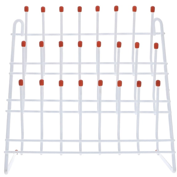 24-Peg Wall-Mounted Bottle Drying Rack, Sturdy Iron Frame with Non-Slip Red Top, Space-Saving Design for Lab Glassware, Milk Bottles, and Kitchen Utensils, Versatile for Classroom, Lab, and Home Use