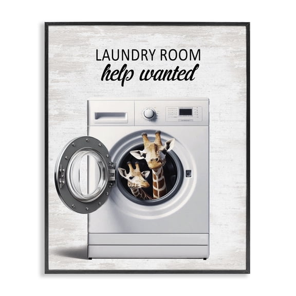 Stupell Industries Laundry Room Help Wanted Quotes and Sayings Painting Black Framed Art Print Wall Art, 11 x 14