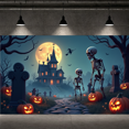 thumbnail image 4 of Spooky Scene Halloween Banner Gothic Theme Pumpkin Lantern Skeleton Design Cemetery Setting for Halloween Party Event Decor, 4 of 5
