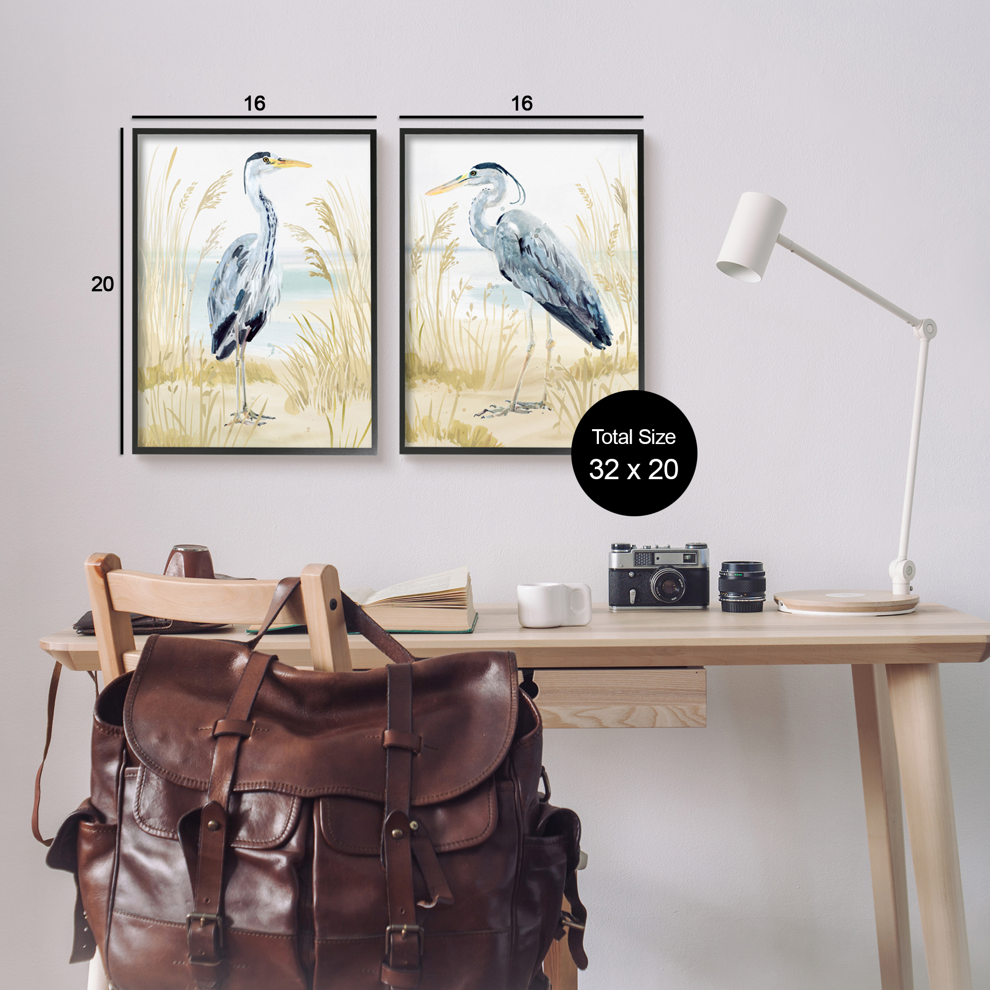 Stupell Industries Heron & Beach Reeds Animals & Insects Painting Black Framed Art Print Wall Art, 16 x 20