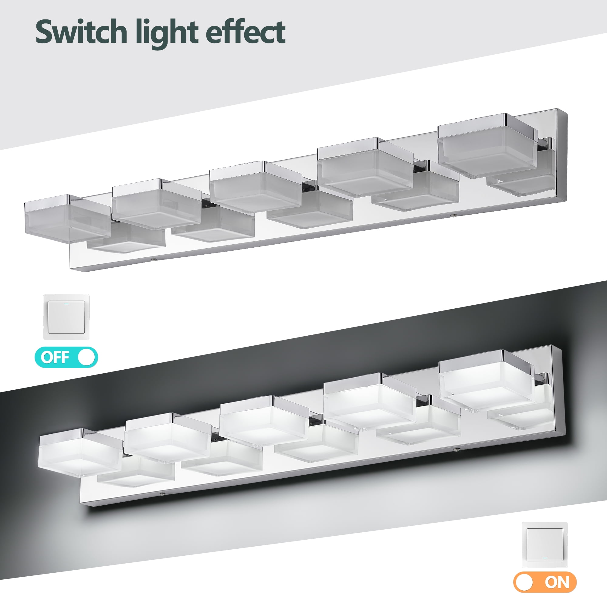 5 Light LED Modern Bathroom Lighting Fixtures Over Mirror 31.5in Dimmable Bathroom Vanity Light Fixture Chrome