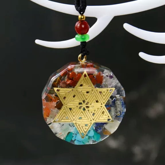 EOEMY 7 Chakra Orgone Natural Stones Pendant Healing Crystal Gravel Pendant Necklace-2