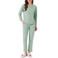 thumbnail image 2 of INSPIRE CHIC Womens Cotton Pajamas Ribbed Sleepwear Pullover Tops with Pants Lounge Sets with Pockets M Green, 2 of 6