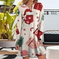 thumbnail image 6 of WTOBBY Women's Holiday Printed Dress Loose V-Neck Long Sleeve Casual Christmas Party Wear with Festive Theme Pattern for Seasonal Occasions,Pink L, 6 of 6