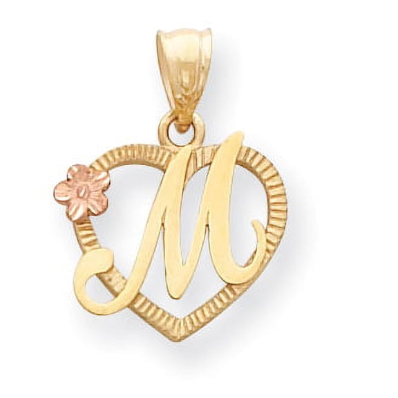 14k Gold Two-tone Heart Letter M Initial Pendant Charm