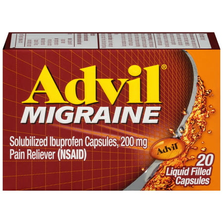 Advil Migraine (20 Count) Pain Reliever Liquid Filled Capsules, 200mg Ibuprofen, 20mg Potassiuim, Migraine