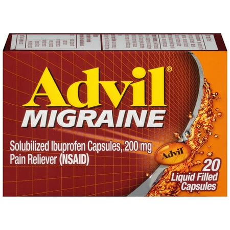 Advil Migraine (20 Count) Pain Reliever Liquid Filled Capsules, 200mg Ibuprofen, 20mg Potassiuim, Migraine