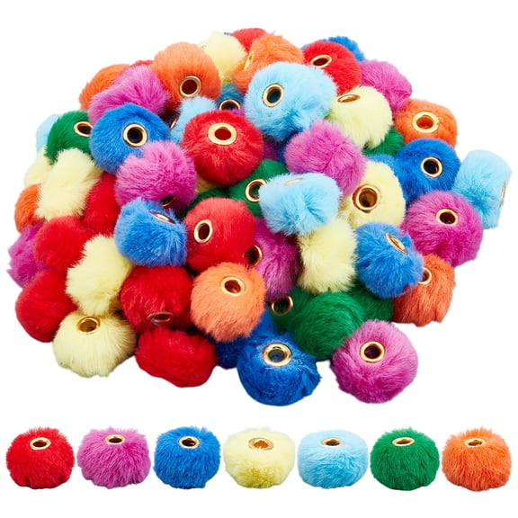 PH 84pcs 20mm Pom Pom Beads 7 Colors Colorful Fuzzy Bead Green Red Plush Craft Bead