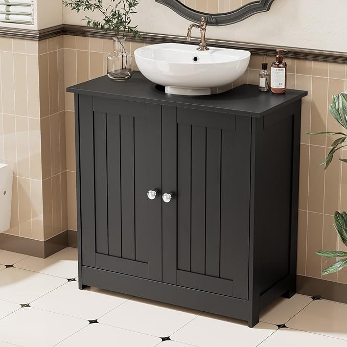 Pedestal Sink Storage Cabinet with 2 Doors Traditional Under Sink Cabinet Bathroom Space Saver Organizer with Adjustable Shelf 23 5/8" W x 11 7/16" D x 23 5/8" H