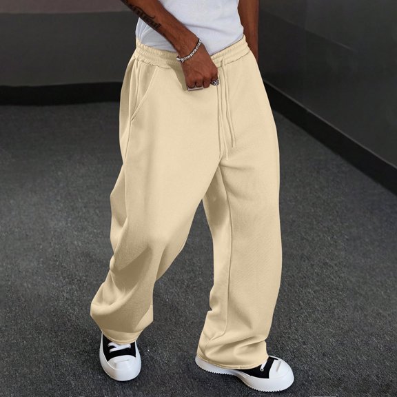 Resicozy Baggy Sweatpants Men Wide Leg Drawstring Waist Straight Sweat Pant 2026 Casual Workout Gym Athletic Trousers with Pockets Khaki XL