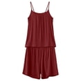 thumbnail image 4 of Nmnitkp Women's Adjustable Strap Cami Short Pajama Set with Pockets, Soft Breathable Sleeveless Loungewear, Comfy Two Piece Sleepwear for Summer Wine,S, 4 of 6
