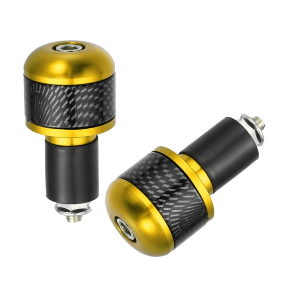 1 Pair 7/8" 22mm Gold Tone Motorcycle Handlebar End Grips Bar Ends Plug Cap Carbon Fiber Pattern