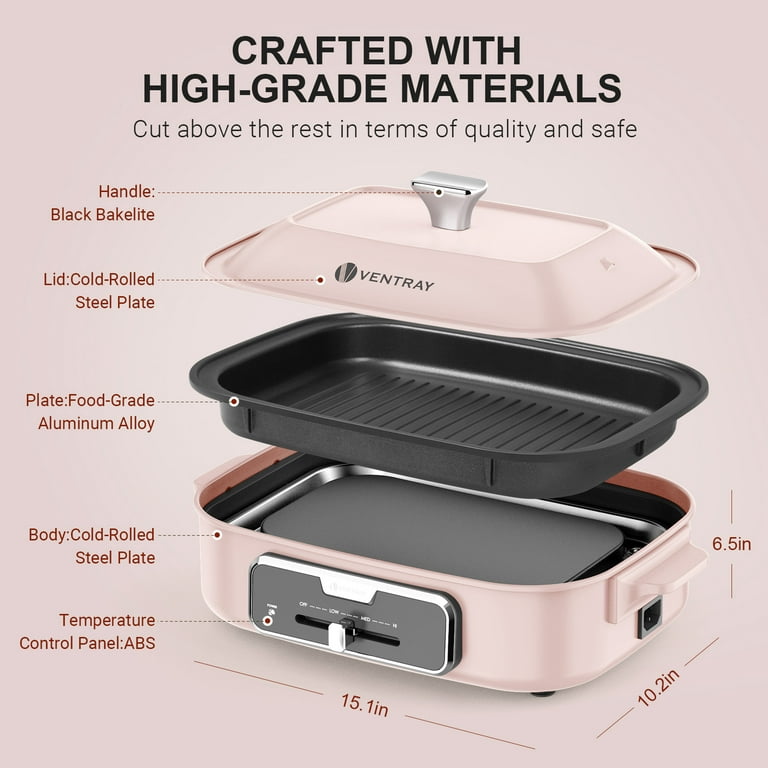 Ventray Classic 2.0 Indoor Electric Grill, Portable Korean BBQ Grill with  Removable Griddle Plate, Lid, Nonstick Cooking Surface, Adjustable
