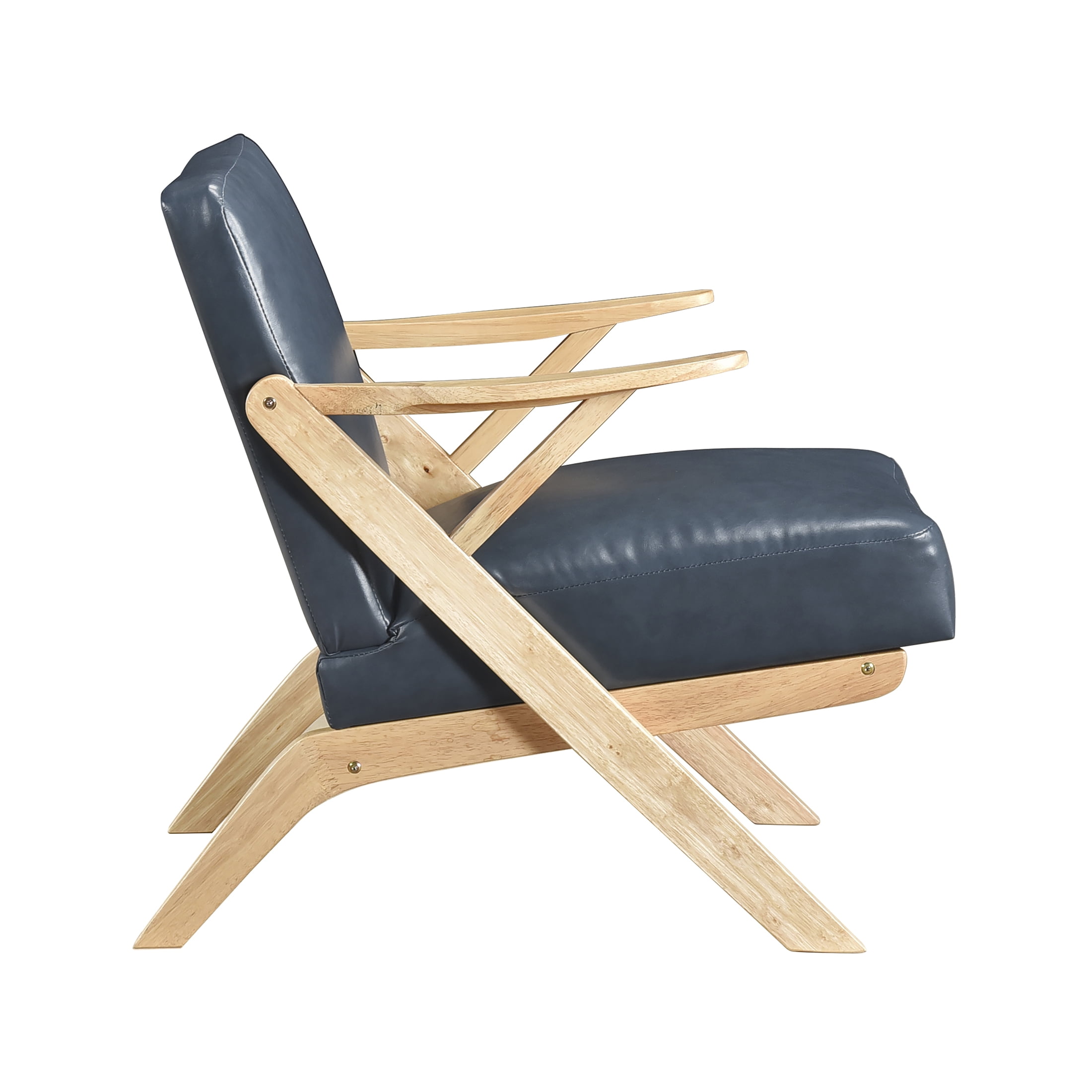 OakvillePark Loxbury Faux Leather Accent Chair, Blue/Natural Wood