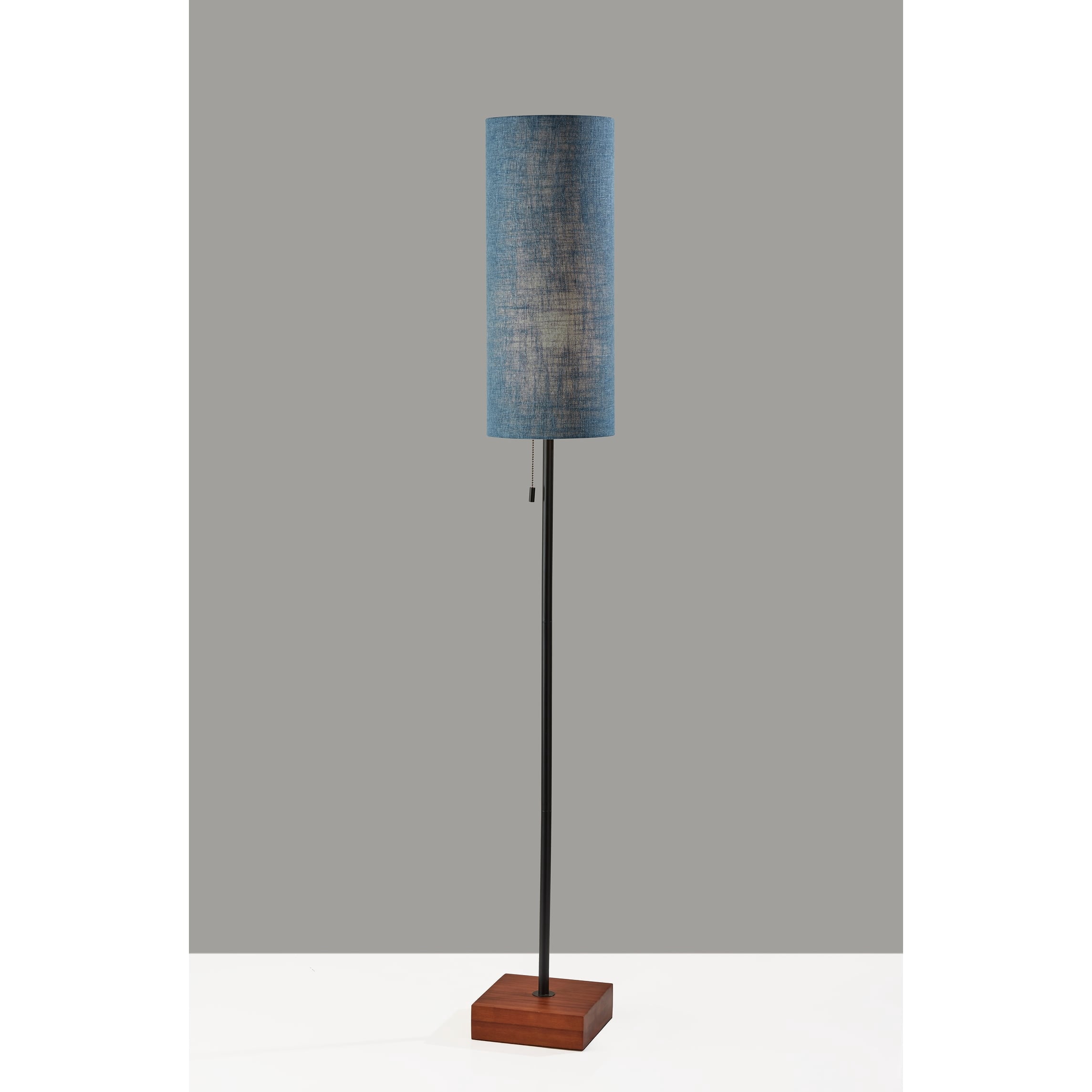 Adesso Trudy Floor Lamp Black, Wood Base, Mustard Yellow Textured Fabric Shade
