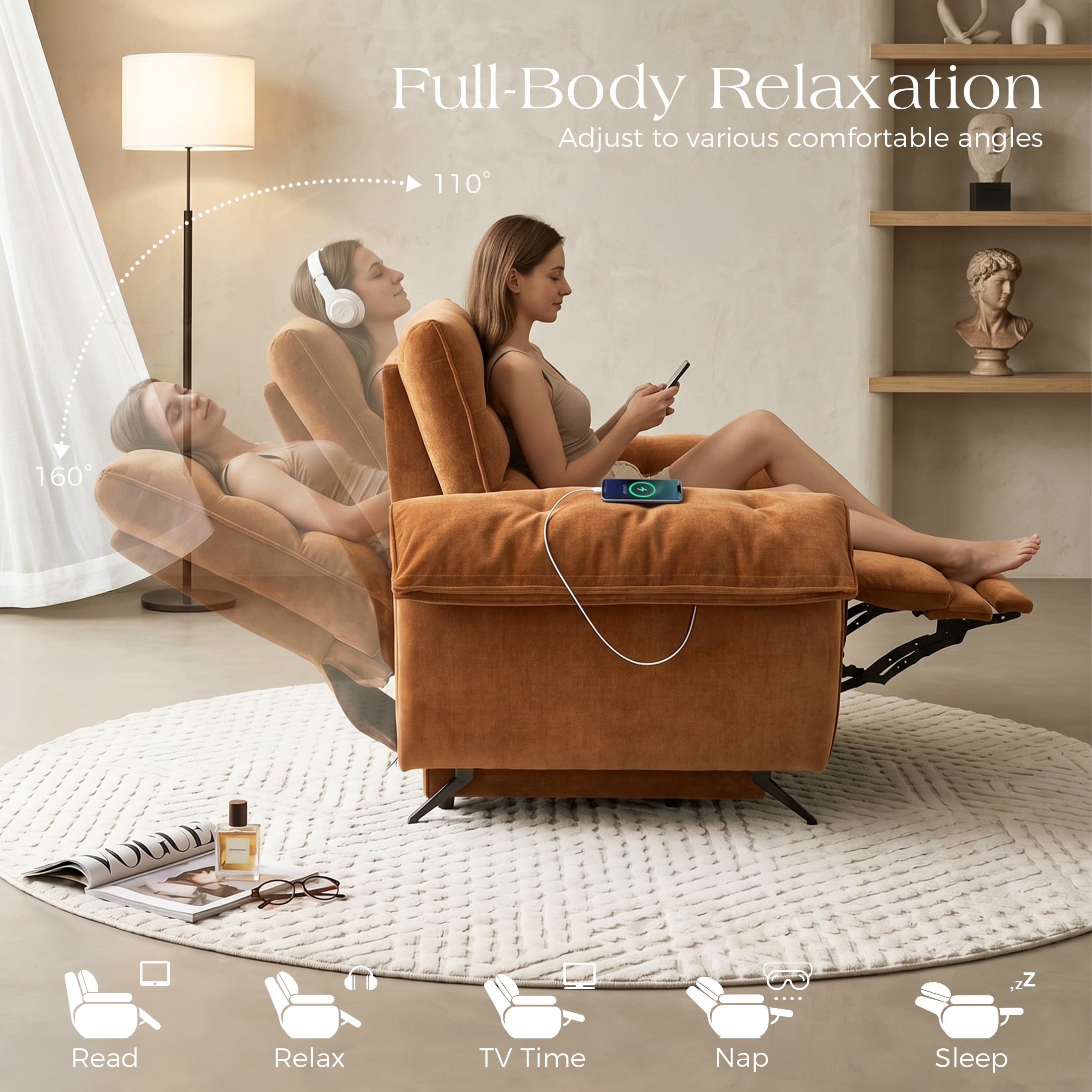 Aenkyo 2-Piece Power Reclining Sofa Set with USB Ports, Loveseat and Sofa, Sienna Brown