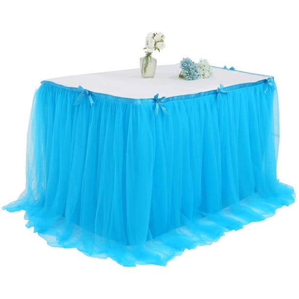 Falda de mesa de malla para fiesta de cumpleaños, mesa de postres de Halloween, falda de mesa plisada de malla de color europeo y americano