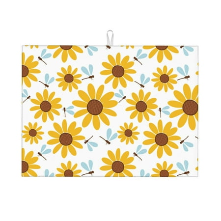 

Dish Drying Mat Sunflowers Daisy Highly Absorbent Microfiber Drying Mat Kitchen Counter or Sink Drawer Liner 18x24 Kitchen Drying Mat Coffee Mat Kitchen Essentials