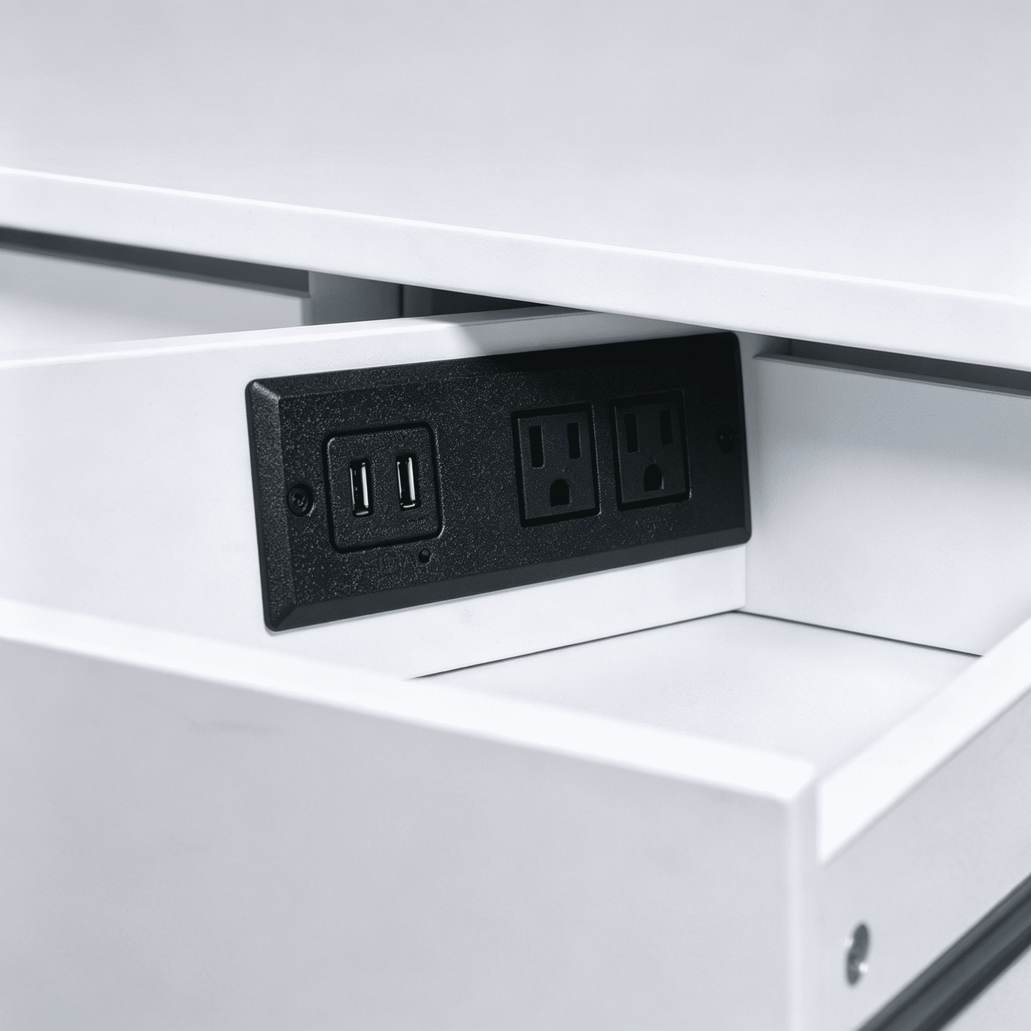 Writing Desk with USB Port and Two Storage Drawers, 54 in Rectangular Computer Desk with Metal Base for Home Office and Study