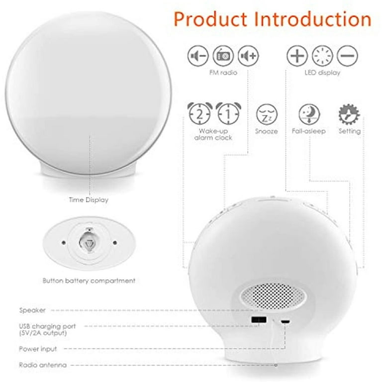 Sunrise Alarm Clock Wake Up Light - Light Alarm with Sunrise/Sunset  Simulation Dual Alarms and Snooze Function, 7 Colour Atmosphere Lamp, 7  Natural