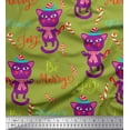 thumbnail image 1 of Soimoi Green polyester Crepe Fabric Text & Cat Kids Print Fabric by Yard 42 Inch Wide, 1 of 3