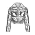 thumbnail image 6 of WCMZJ Women's Shiny Cropped Puffer Jacket Long Sleeve Solid Color Stand Neck Winter Down Coat Silver M, 6 of 8