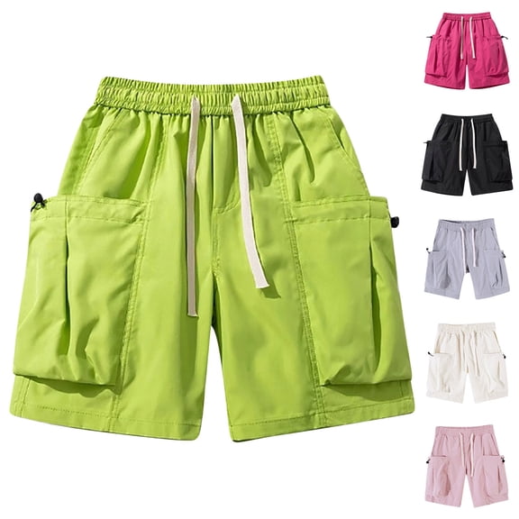 FRSASU New Summer Beach Shorts for Men Fashion Candy Color Big Pocket Cargo Shorts Casual High Street Loose Fit Knee Length Trousers White