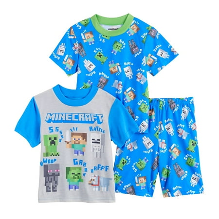 Minecraft Steve, Wolf and Mob Creatures 3-piece Poly Pajama Shorts Set (10)