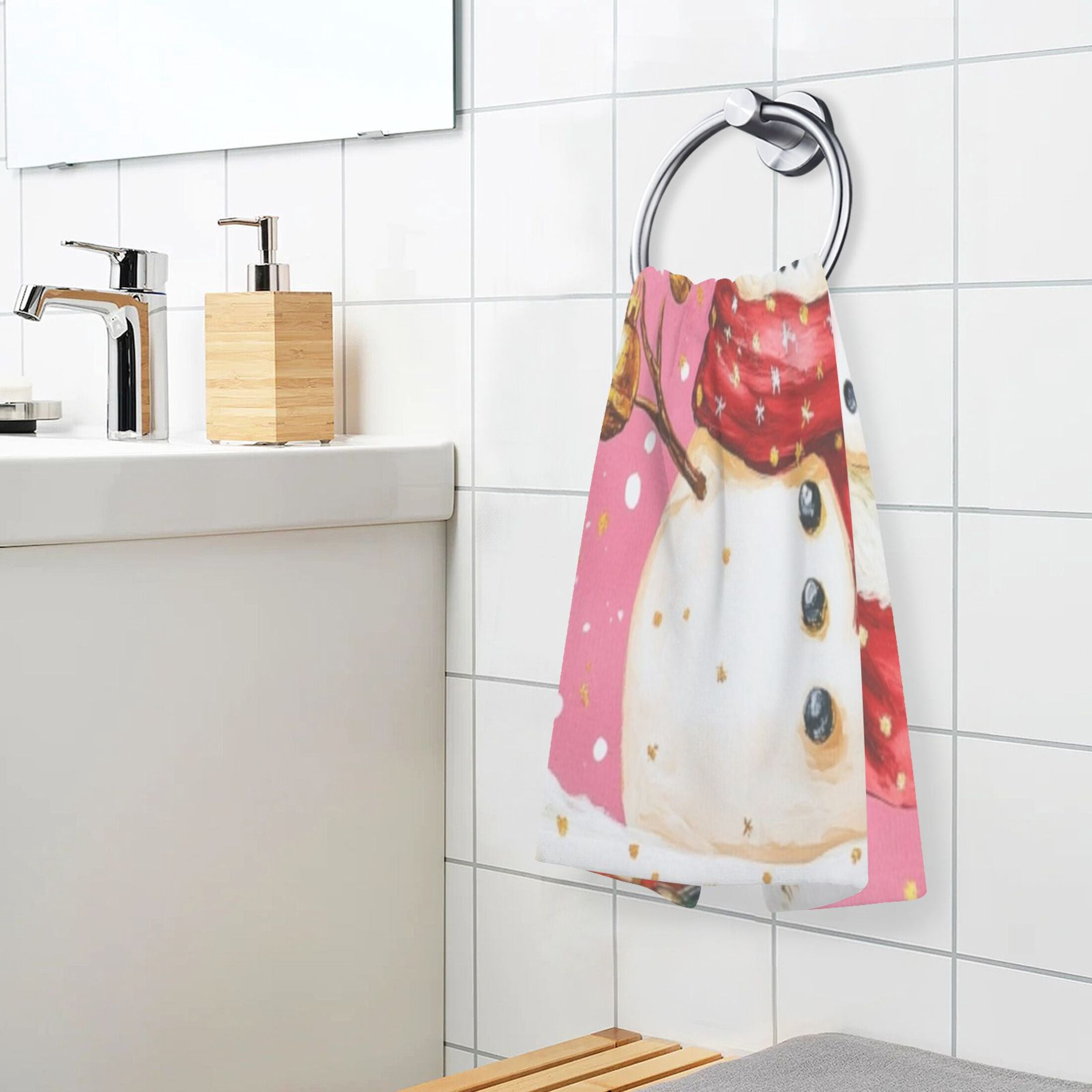 Cotton Towel Two-Piece 16x28 Inch One Sizex2 Face Towel Set Towel Set Cotton Hand Bath Towel Bathroom Beach Pink Christmas Lovely Snowman