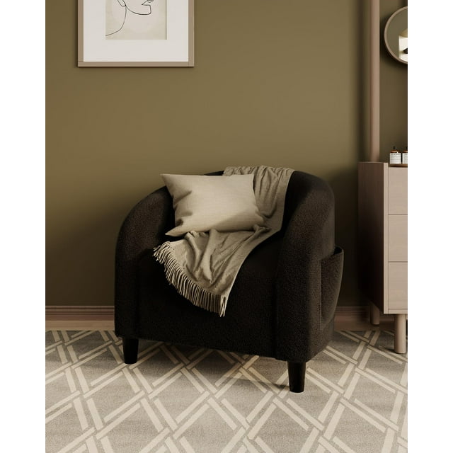 Fauteuil Tonneau d'Appoint, Fauteuil Tonneau Rembourré, Fauteuil Club Rond Doux, avec Coussin Doux et Dossier en U, pour Salon, Chambre, Réception de Bureau