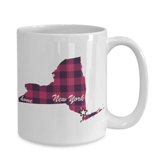 New York Buffalo Plaid With Customized City Option White Gift coffee mug Miss Missing You Long Distance Personalized Friendship Penpal