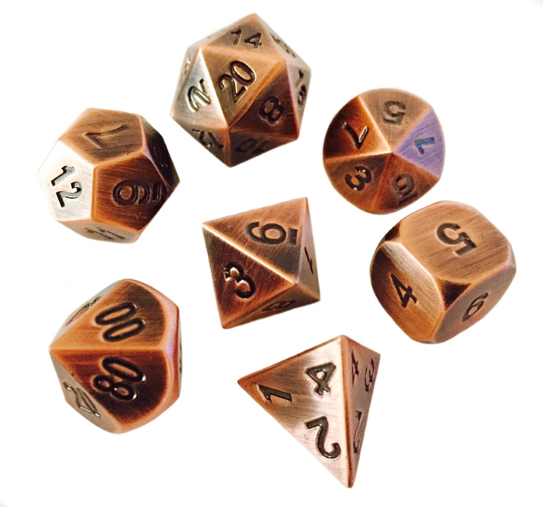 SkullSplitter Dice Antique Brass Finish Metal Set of 7 Polyhedral Dice