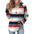 thumbnail image 3 of Chandail à Capuchon pour Femme, Style Raglan à Manches Longues à Cordon avec Imprimé Rayé Quotidien pour Tenue Décontractée en Tissu Imitation Polyester, Chandail à Capuchon pour Femme, 3 of 5