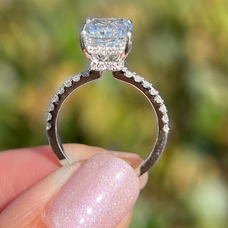 solitaire jewels 2.5CT Radiant Moissanite Hidden Halo Engagement Ring For Women, 14K White Gold