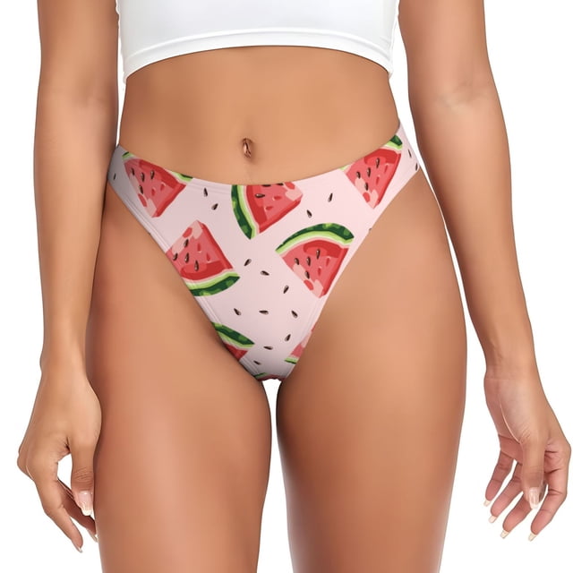 Balery Hand Drawn Watermelon Tangas de Algodón para Mujer con Estampado – Ropa Interior Sexy, Transpirable, G-string-XX-Large