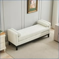thumbnail image 3 of Upholstered Bench 66.34"W | Elegant Fluted Wood | 2 Bolster Pillows | Bedroom/Living Room | Ivory | Boucle, 3 of 11