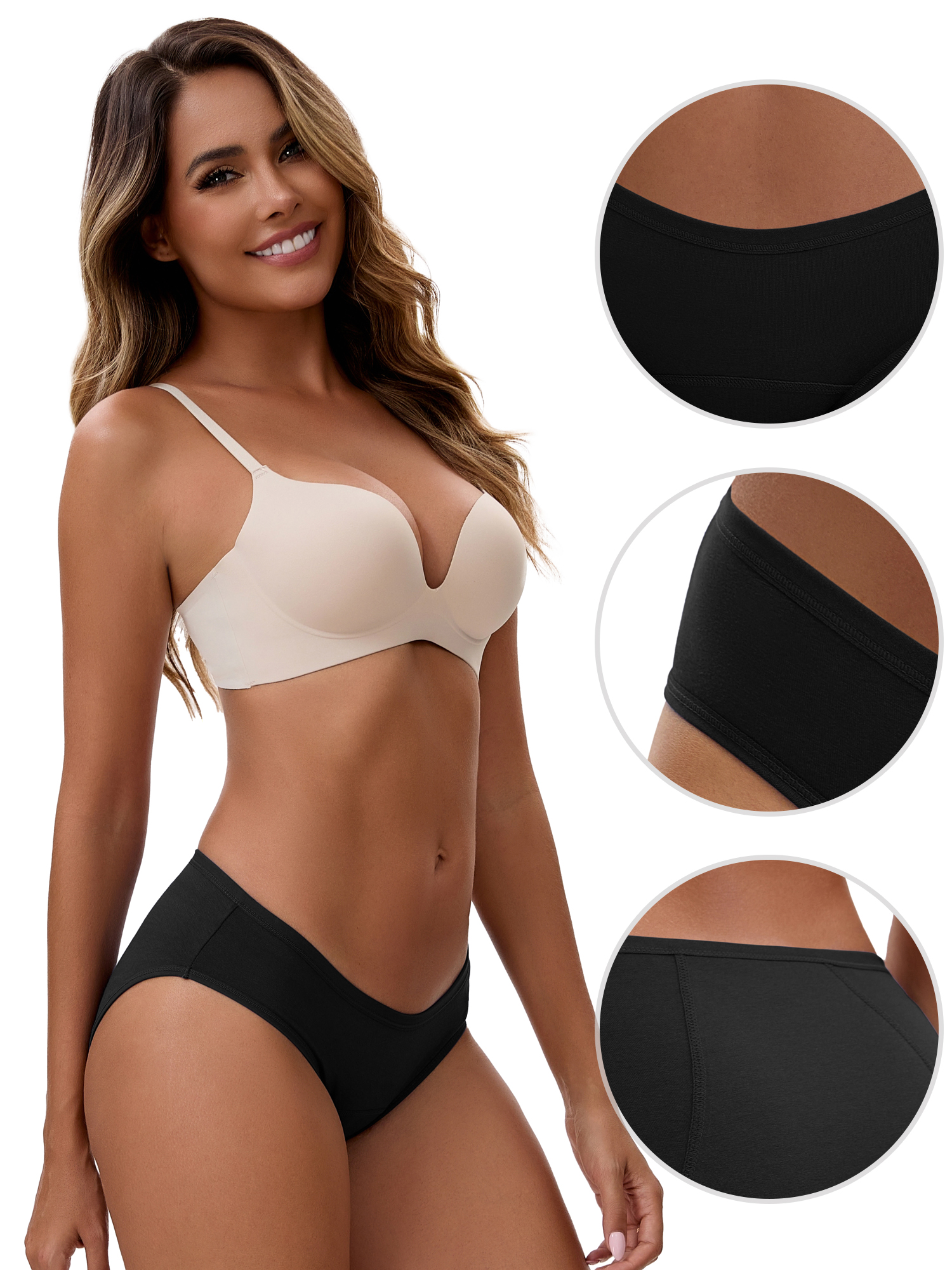 Unique Bargains Women's 3 Layers Leak Proof Cotton Briefs M Black